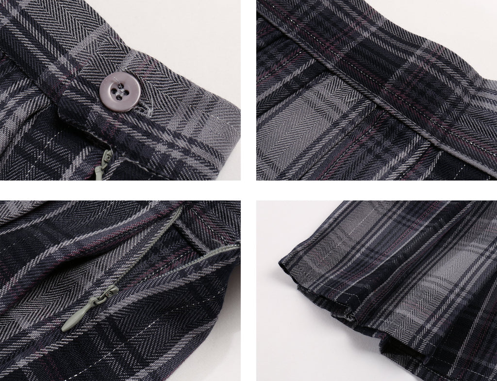 Girl's School Uniform Plaid Pleated Costumes Skirts (M,Grey Mixed Purple)