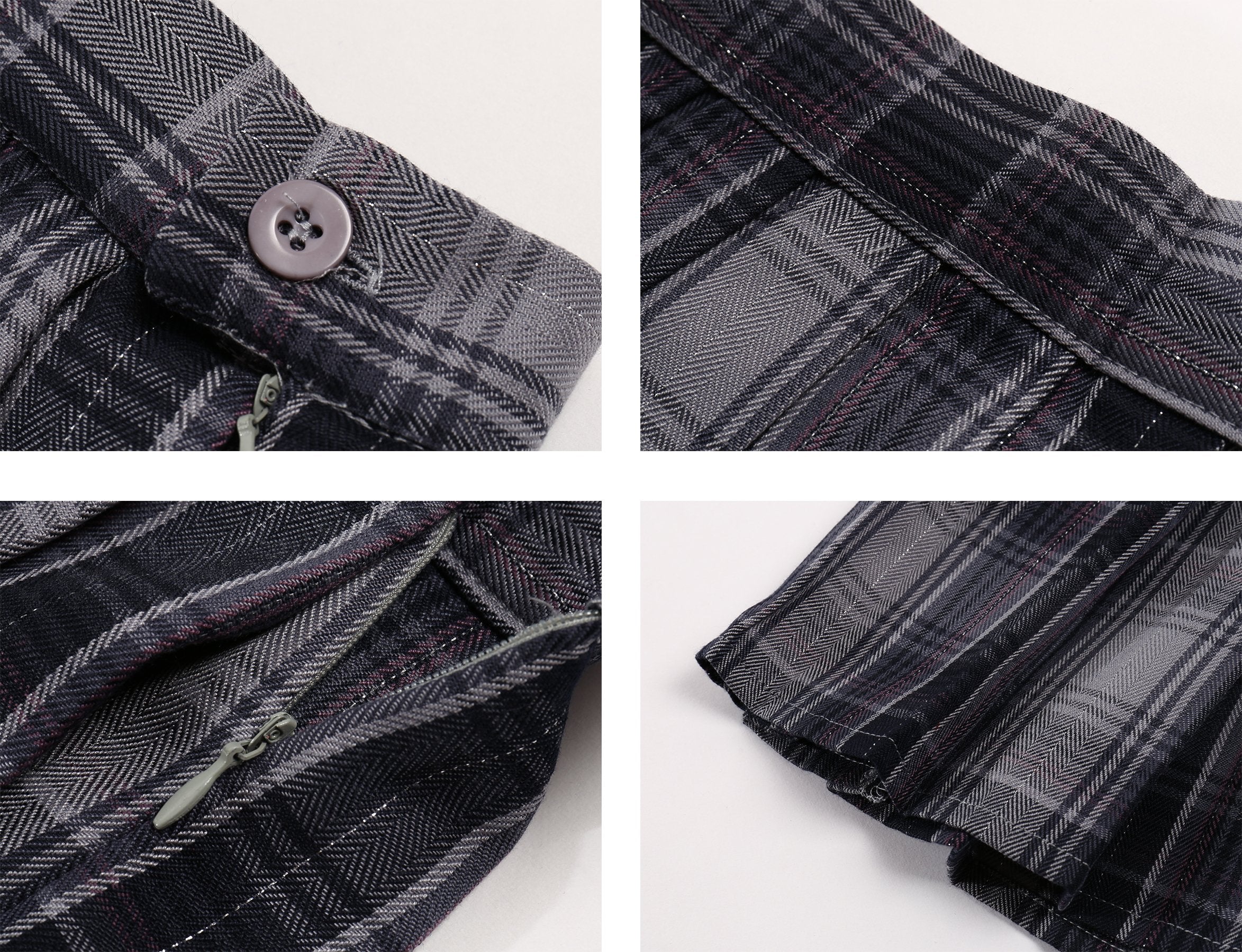 Girl's School Uniform Plaid Pleated Costumes Skirts (M,Grey Mixed Purple)