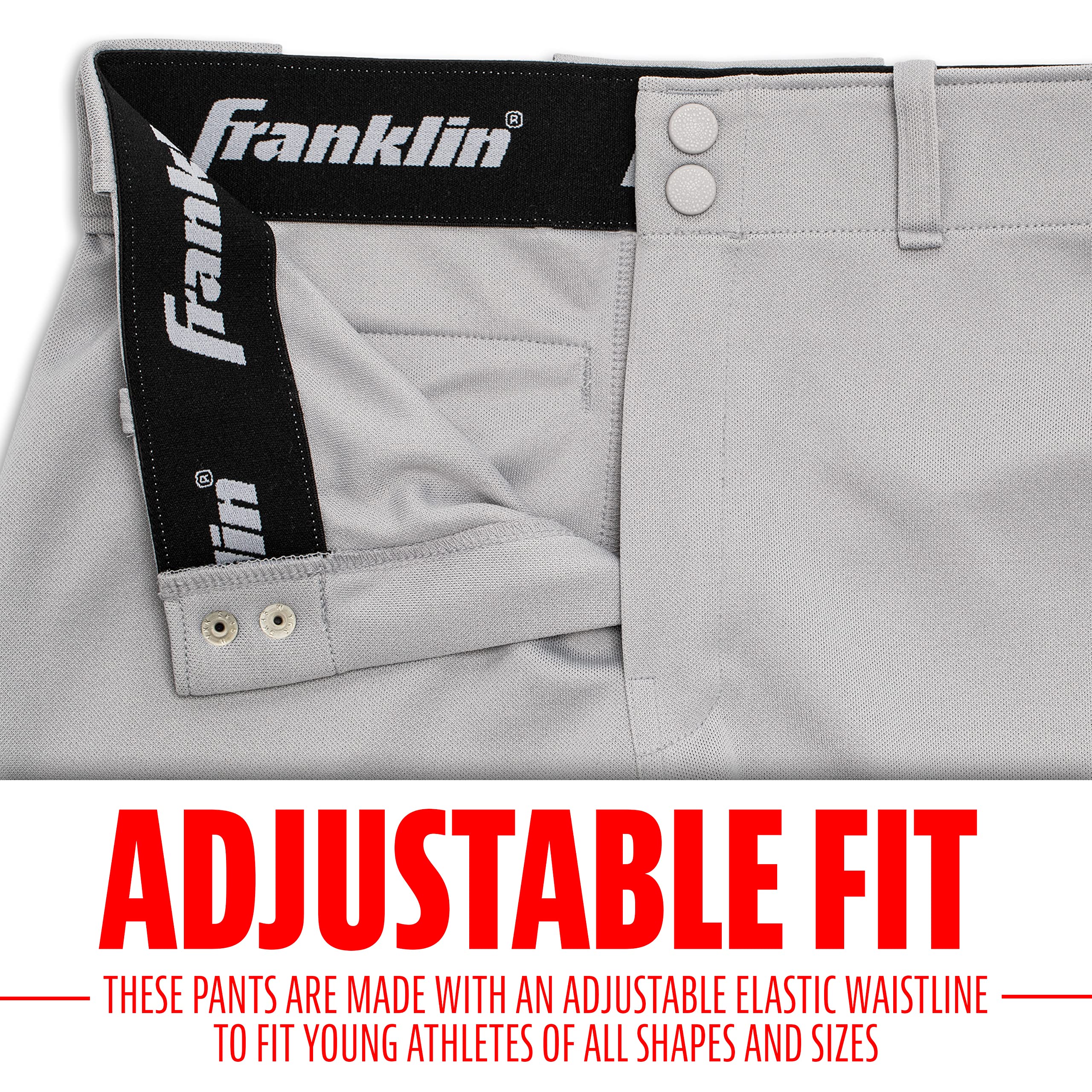 Franklin Sports Youth Baseball + Softball Pants - Knee High Grey Baseball Pants for Kids - Boys + Girls Knicker Style Bottoms wi
