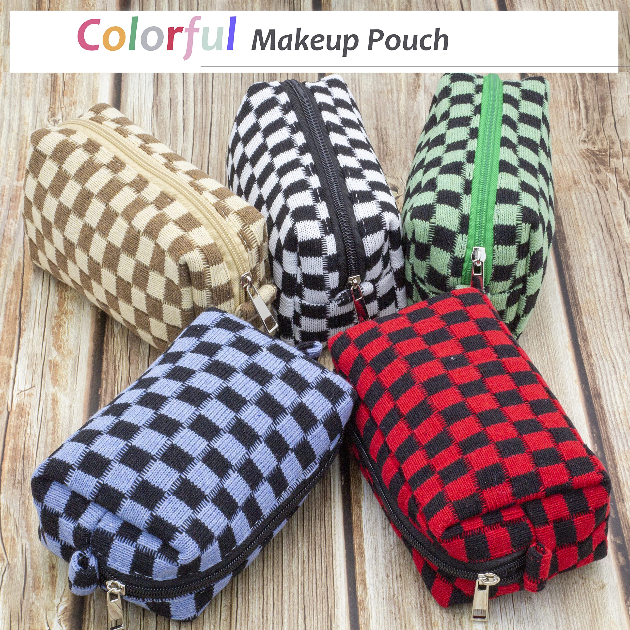 PAZIMIIK Checkered Makeup Bag for Purse Portable Zipper Make Up Pouch Small Cosmetic Case for Travel Accessories (Red Black)