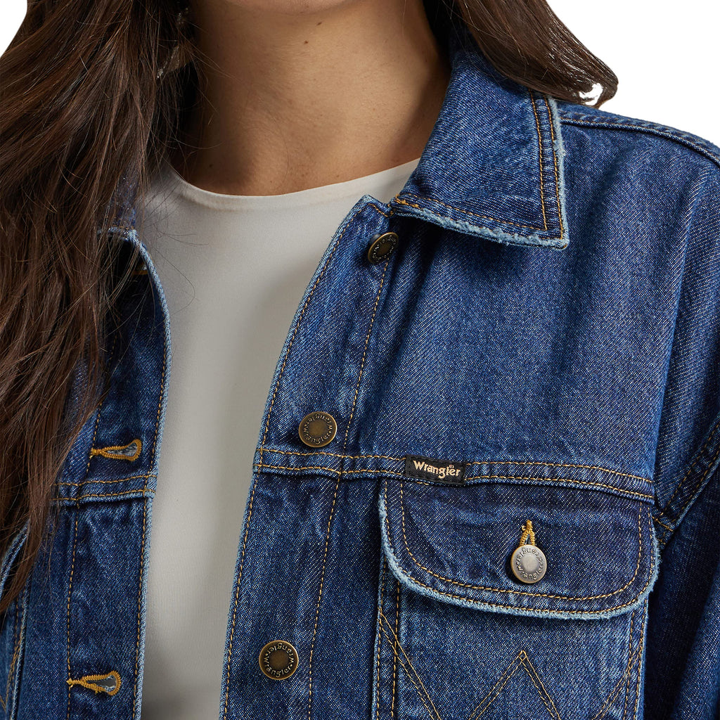 Wrangler Women's Relaxed Fit Girlfriend Denim Jacket, Daffodil, XX-Large