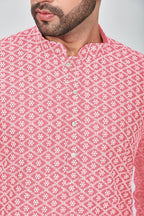 Be Active MenS Embroidered Lucknowi Pink Kurta Set || Men Kurta Pajama || Men Kurta Pajama Set || Kurta Pajama For Men (Rfsk001