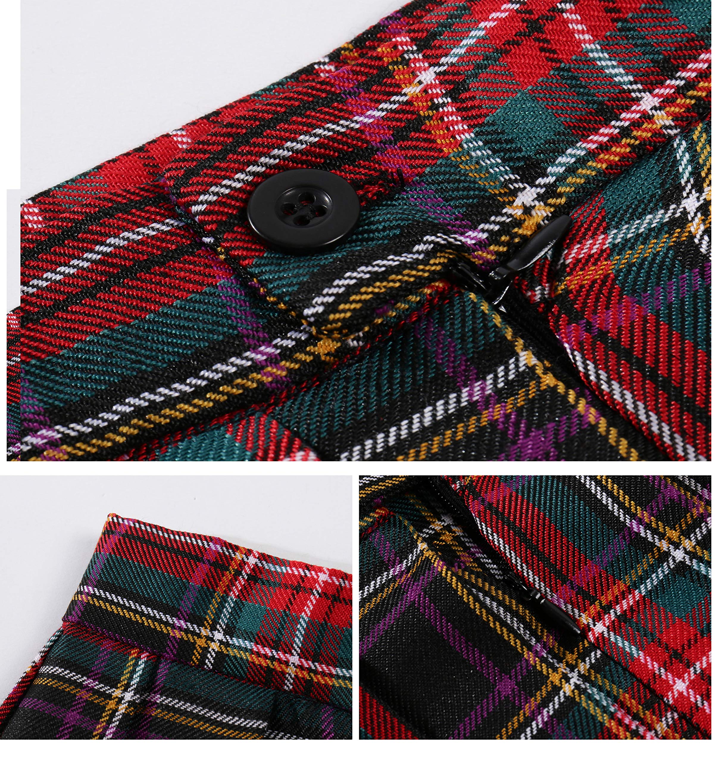 Girl's Japan School Plaid leated Uniform Fancy Skirts (S,Black Mixed Rose Red)