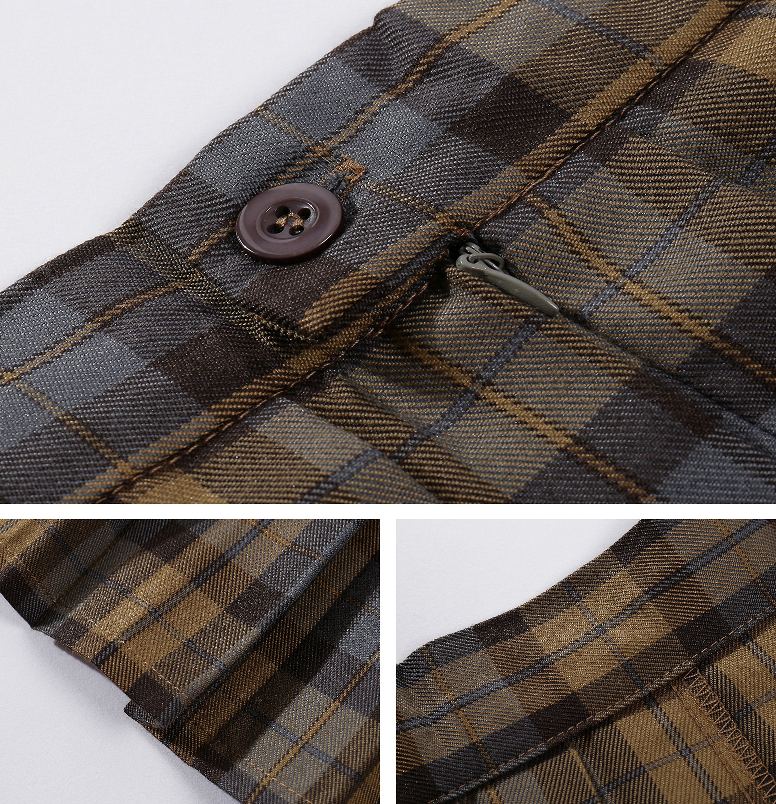 Beautifulfashionlife Womens High waist Plaid Vintage skirt Skirts(L, Brown mixed blue)