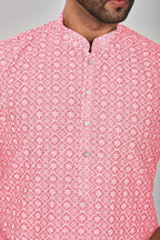 Be Active MenS Embroidered Lucknowi Pink Kurta Set || Men Kurta Pajama || Men Kurta Pajama Set || Kurta Pajama For Men (Rfsk001