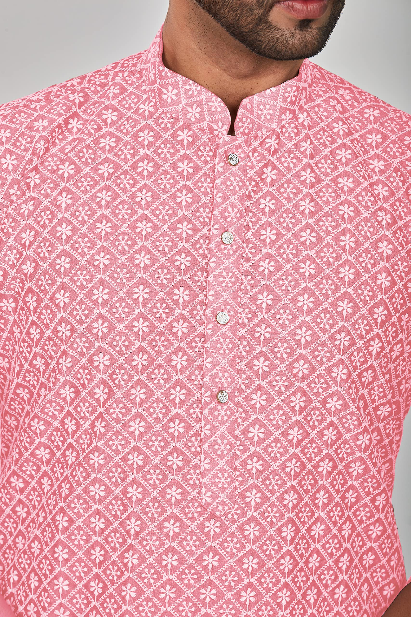 Be Active MenS Embroidered Lucknowi Pink Kurta Set || Men Kurta Pajama || Men Kurta Pajama Set || Kurta Pajama For Men (Rfsk001