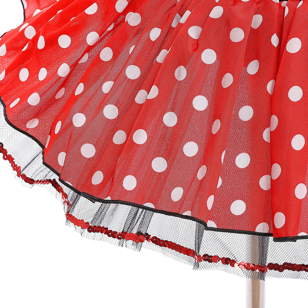Dressy Daisy Girls' Polka Dots Halloween Christmas Fancy Dress Dance Costume with Headband Size 6-7 Red & Black