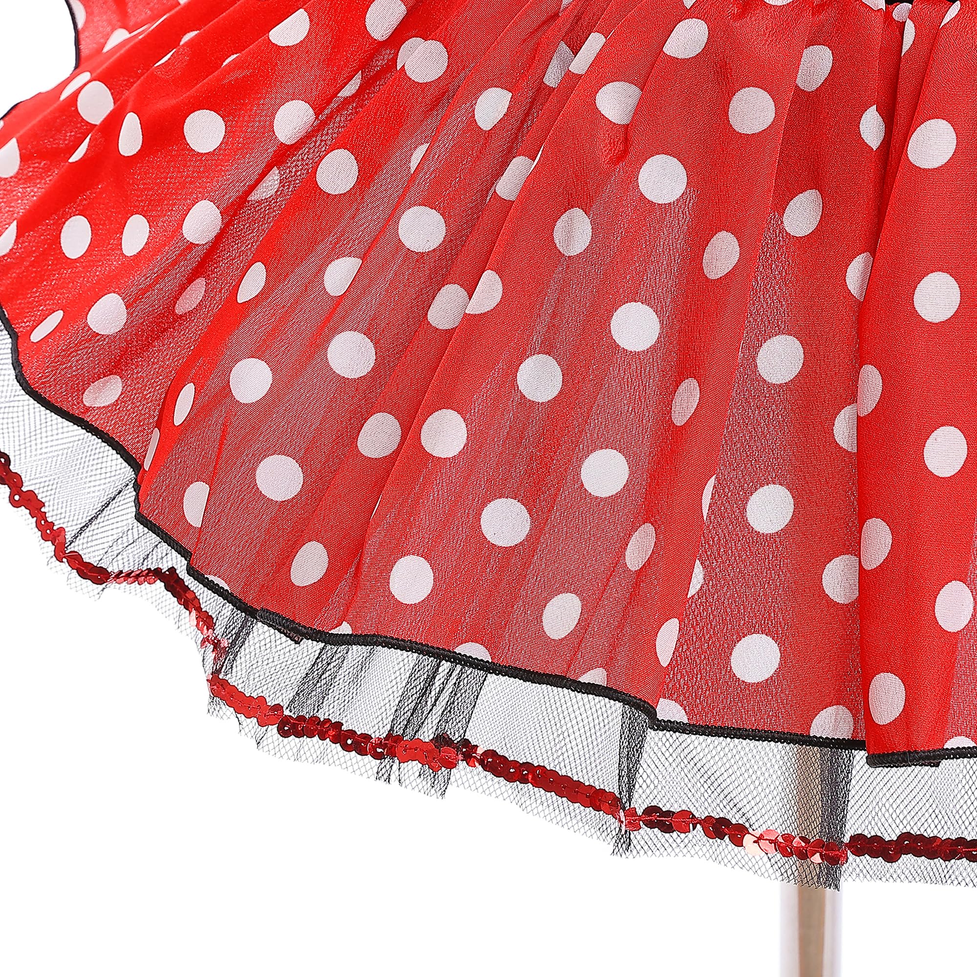 Dressy Daisy Girls' Polka Dots Halloween Christmas Fancy Dress Dance Costume with Headband Size 6-7 Red & Black