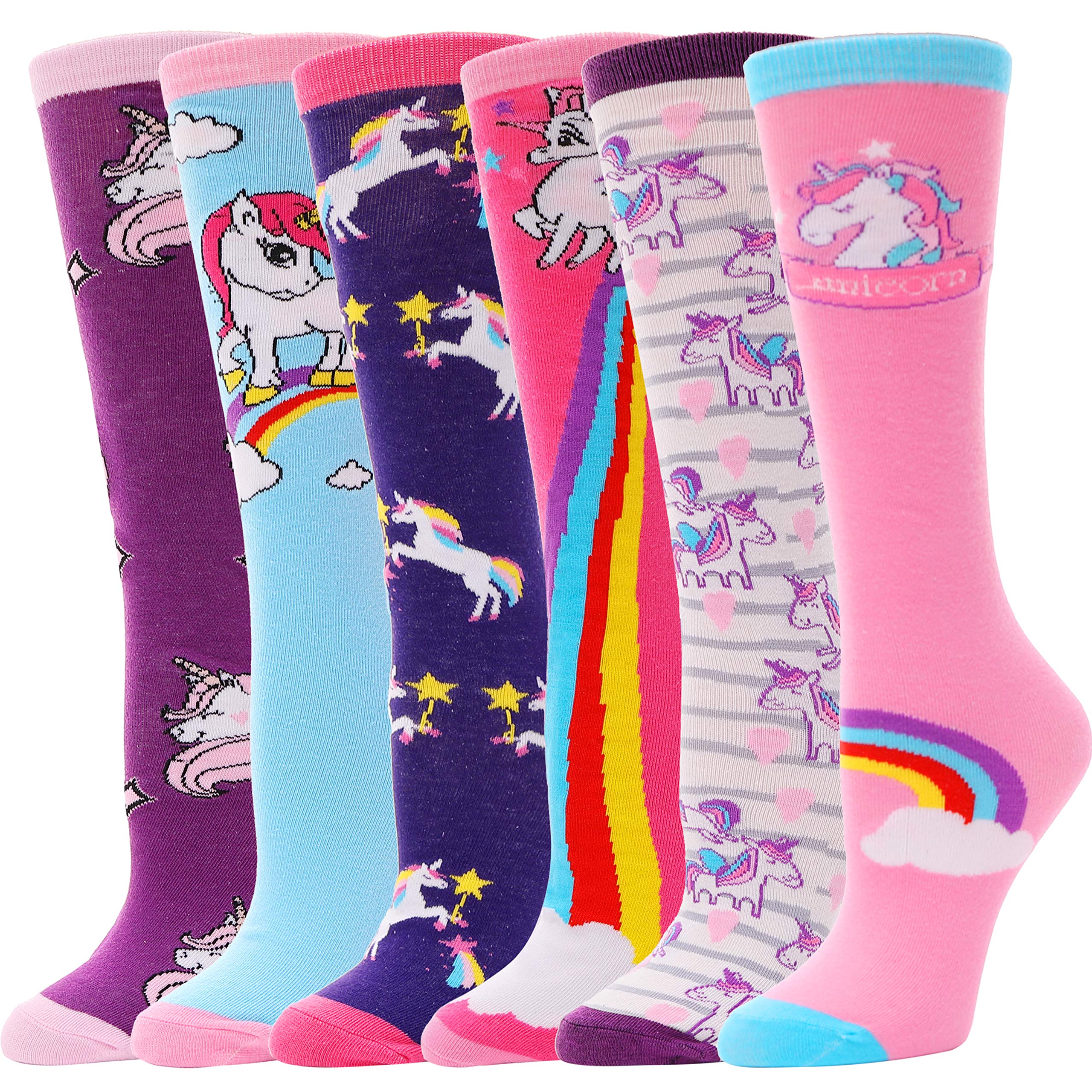 MOGGEI Kids Girls Knee High Socks Gift Long Crazy Silly Tall Funny Boot Cute Animal Child Fun Gift Stocking Stuffer Socks 6 Pair