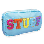 Fablinks Preppy Pouch, Chenille Varsity Letter Stuff Bag, Aqua Nylon Skin Care Patch Bags Organizer, Travel Make Up Skincare Cos