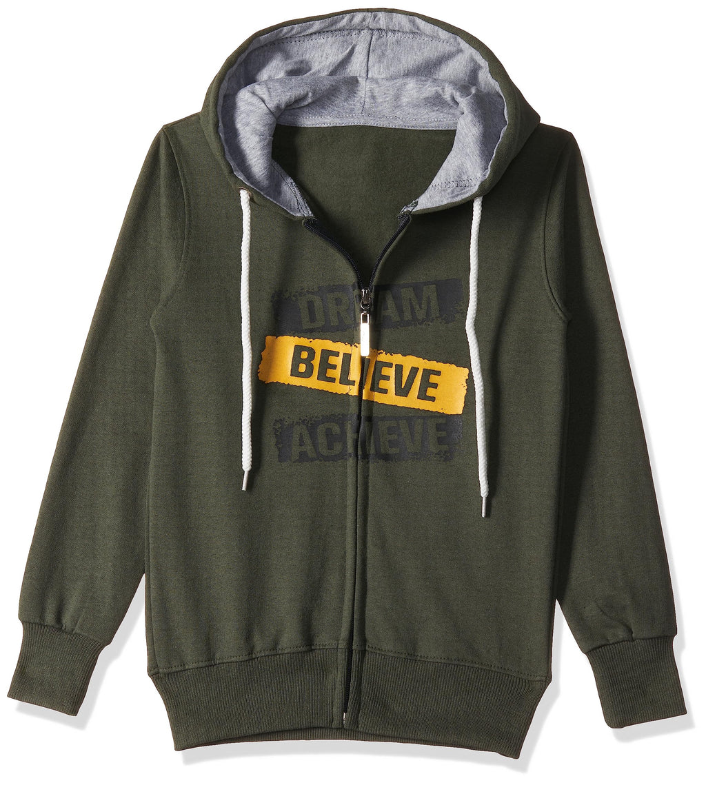 T2F Cotton Hooded Neck Regular Fit Hoodie (Boys-SS_35_Olive