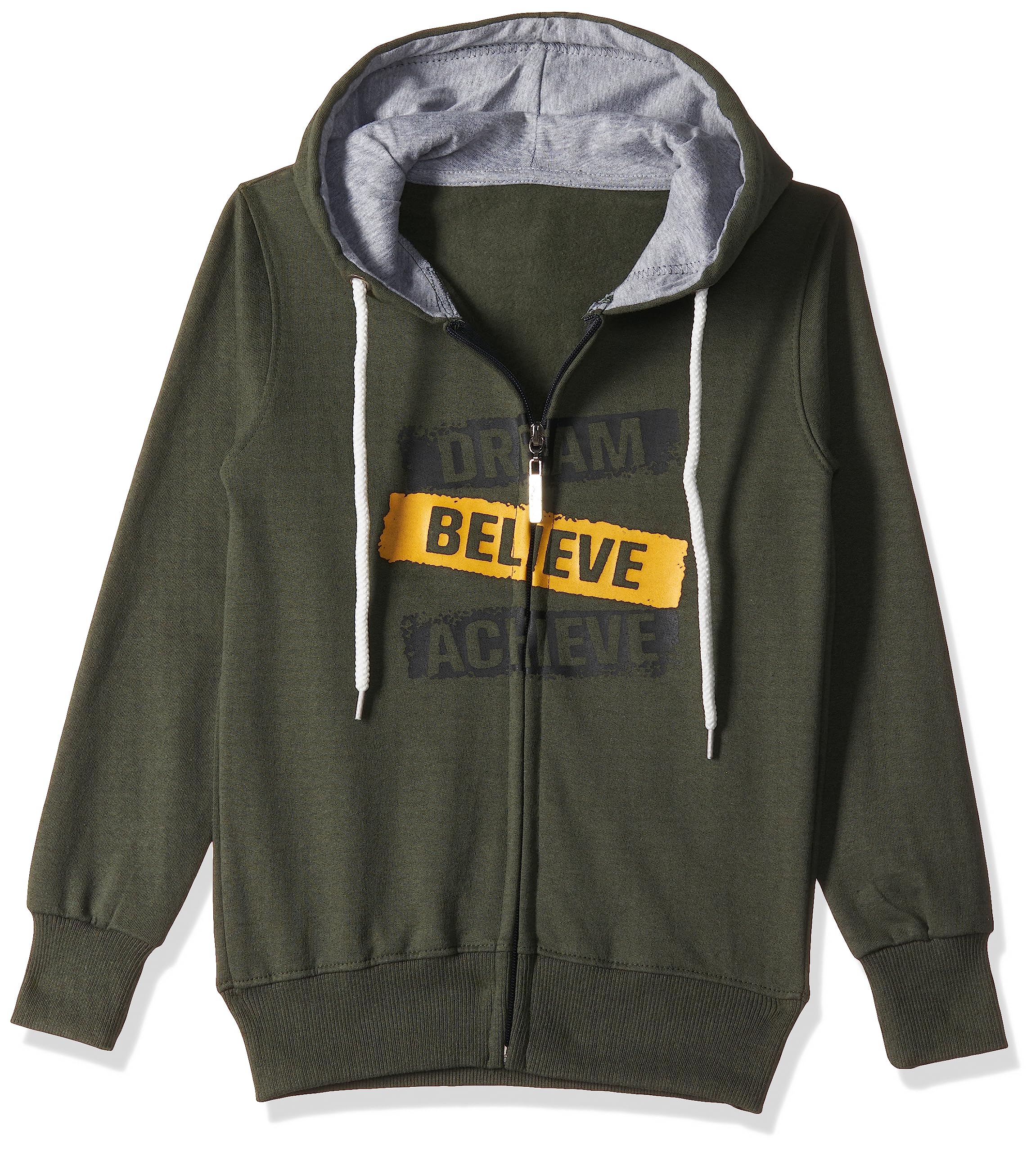 T2F Cotton Hooded Neck Regular Fit Hoodie (Boys-SS_35_Olive