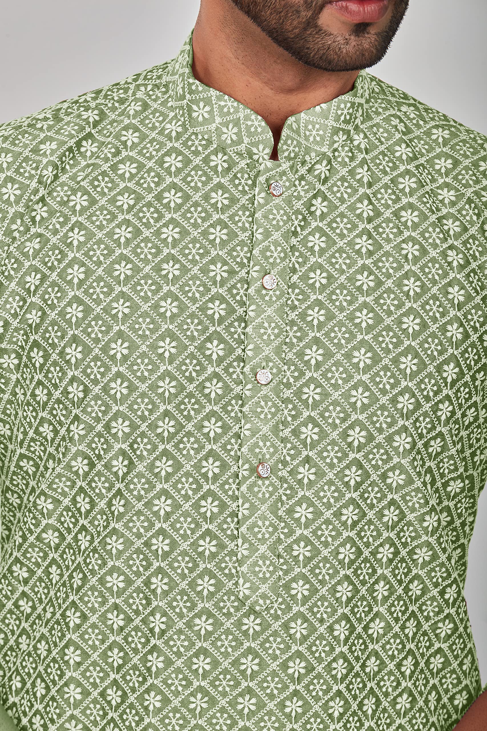 Be Active MenS Embroidered Lucknowi Green Kurta Set || Men Kurta Pajama || Men Kurta Pajama Set || Kurta Pajama For Men (Rfsk00