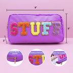 Fablinks Preppy Pouch, Chenille Varsity Letter Stuff Bag, Purple STUFF Nylon Skin Care Patch Bags Organizer, Travel Make Up Skin