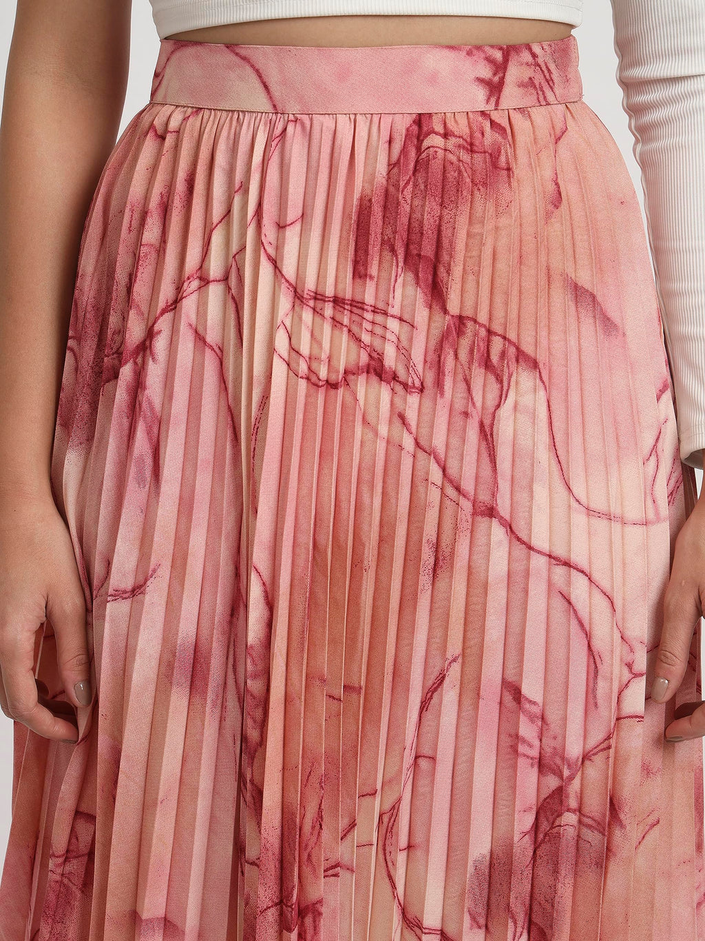 Kzully | Marble Elegance A WomanS A-Line Midi Printed Skirt Masterpiece Maroon
