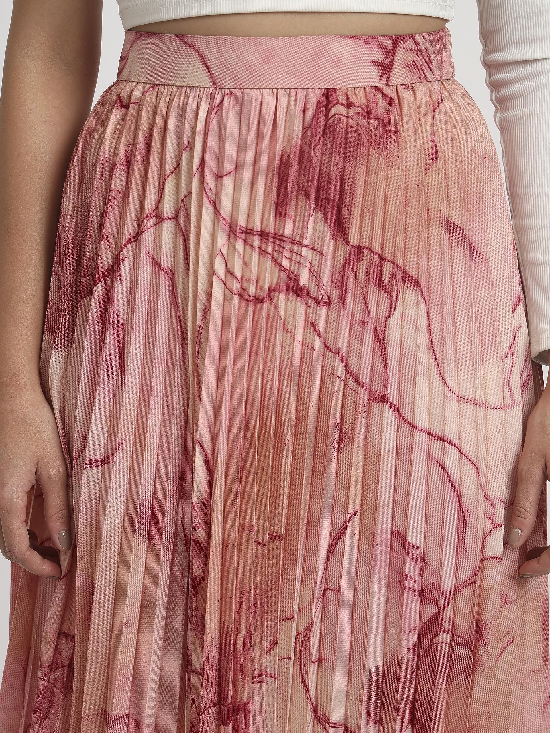 Kzully | Marble Elegance A WomanS A-Line Midi Printed Skirt Masterpiece Maroon