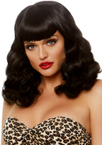 Leg Avenue 16 Retro bang curly bob wig. Black Color