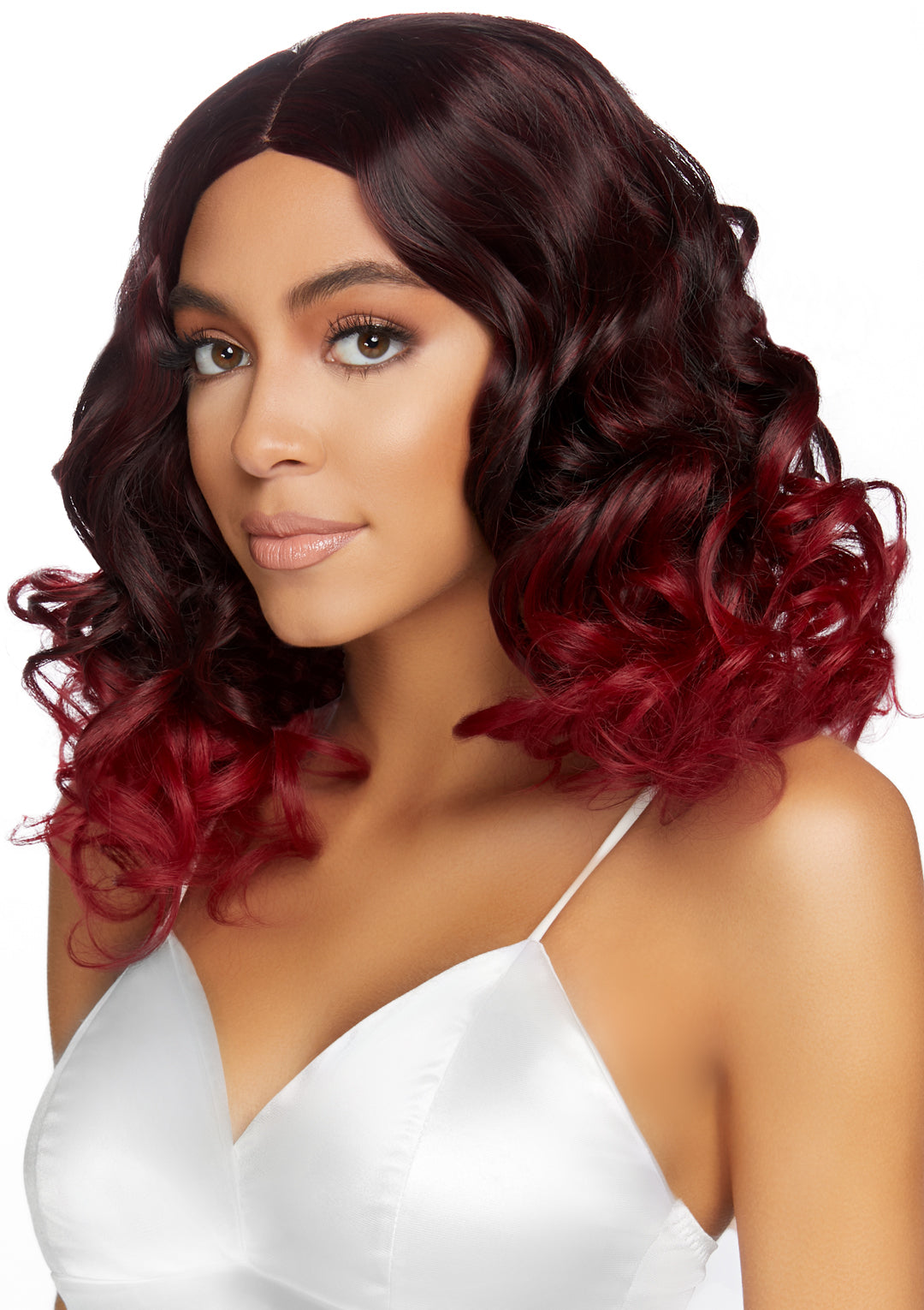 Leg Avenue 18 Curly ombre long bob wig. Burgundy Color
