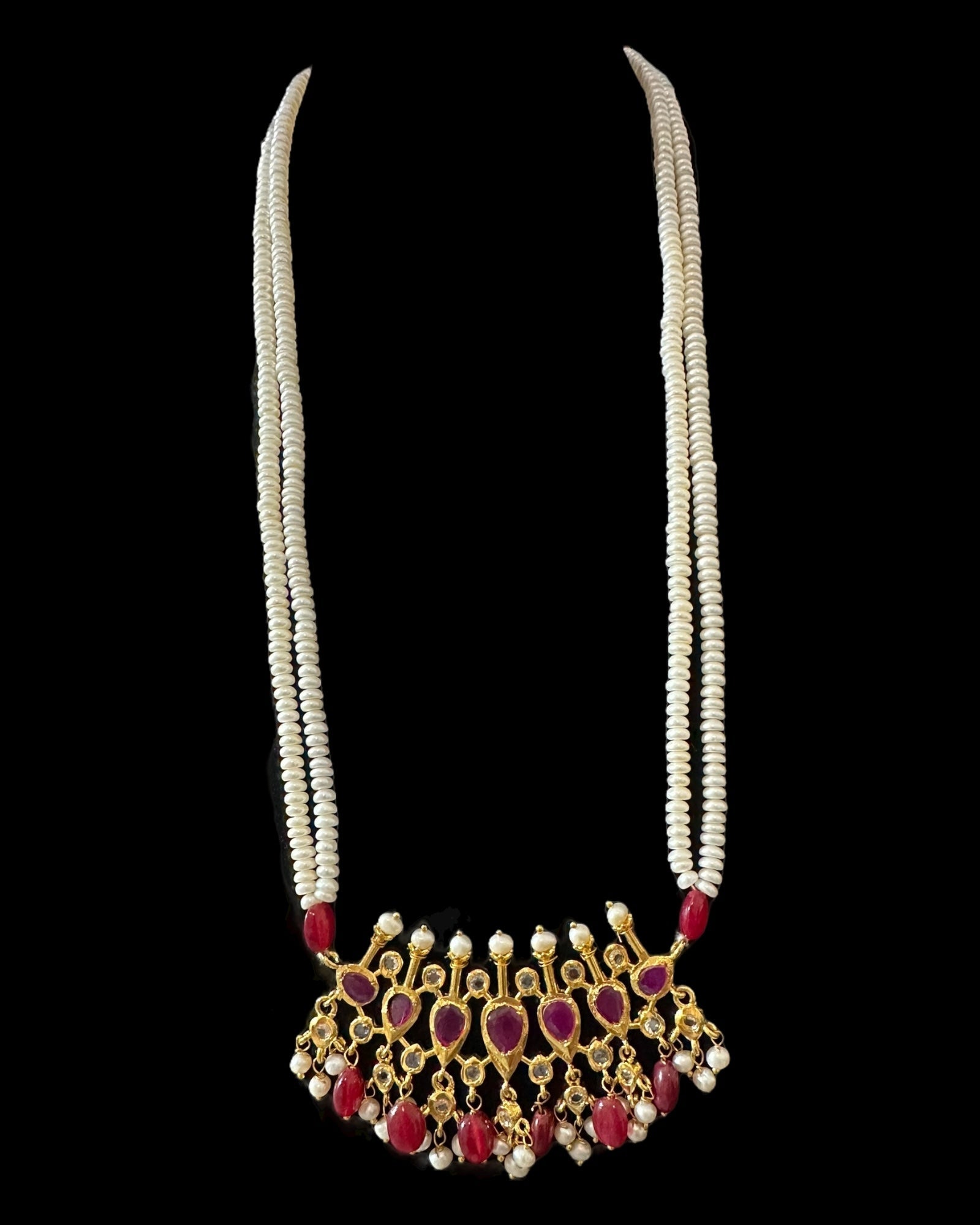 PS558 Hyderabadi / Nizami tirmani in fresh water pearls with chandbali( READY TO SHIP )