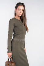 Scalloped Knit Top- Olive