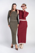 Scalloped Knit Skirt- Olive