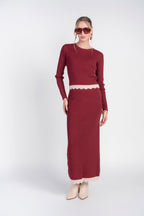 Scalloped Knit Skirt- Bordeaux