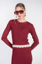 Scalloped Knit Top- Bordeaux