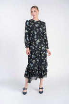 Esme Dress- Bright Flowers on Black Chiffon