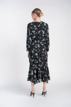 Esme Dress- Bright Flowers on Black Chiffon