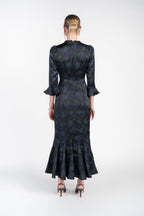 Shiri Dress- Navy Blur Roses on Black