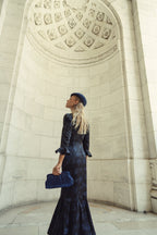 Shiri Dress- Navy Blur Roses on Black