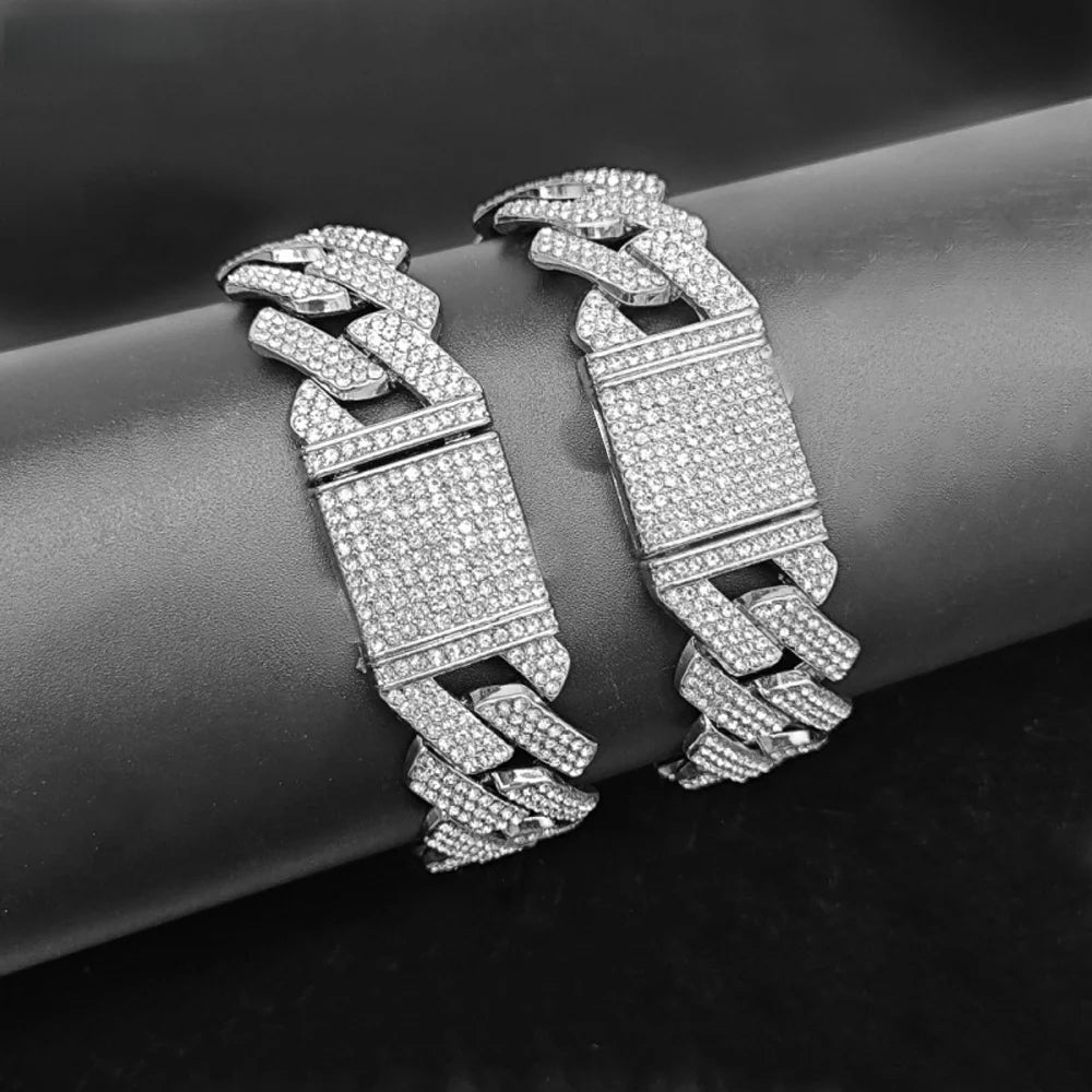 Iced Out CZ Stone Men jewelry Hip Hop Micro Pave Cuban Link Chain High Quality Heavy Chunky Necklace 3 Rows Cubic Zirconia