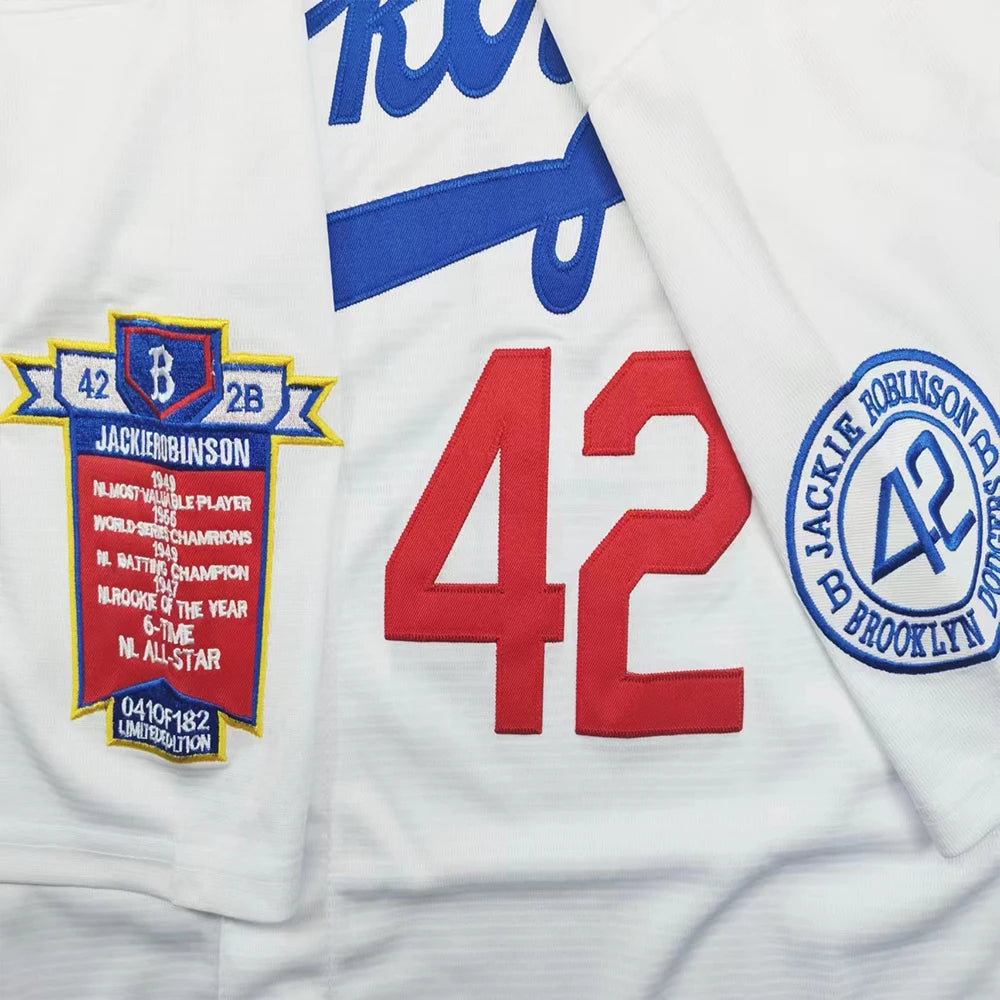 Men's #42 Jackie Robinson Legend Baseball Jersey Blue/White/Beige，Letter Embroidery Baseball Shirt, Fan Holiday Gift