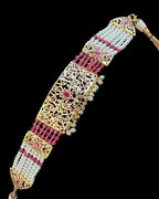 C570 Gold plated jadau choker in Ruby pearls ( READY TO SHIP )