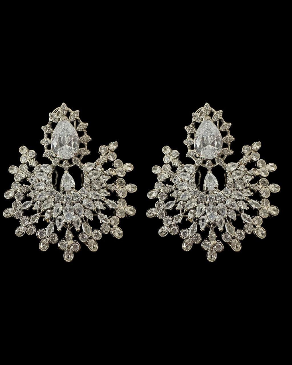 DJET95 Subhana silver plated chandbali earrings tika set  ( READY TO SHIP )