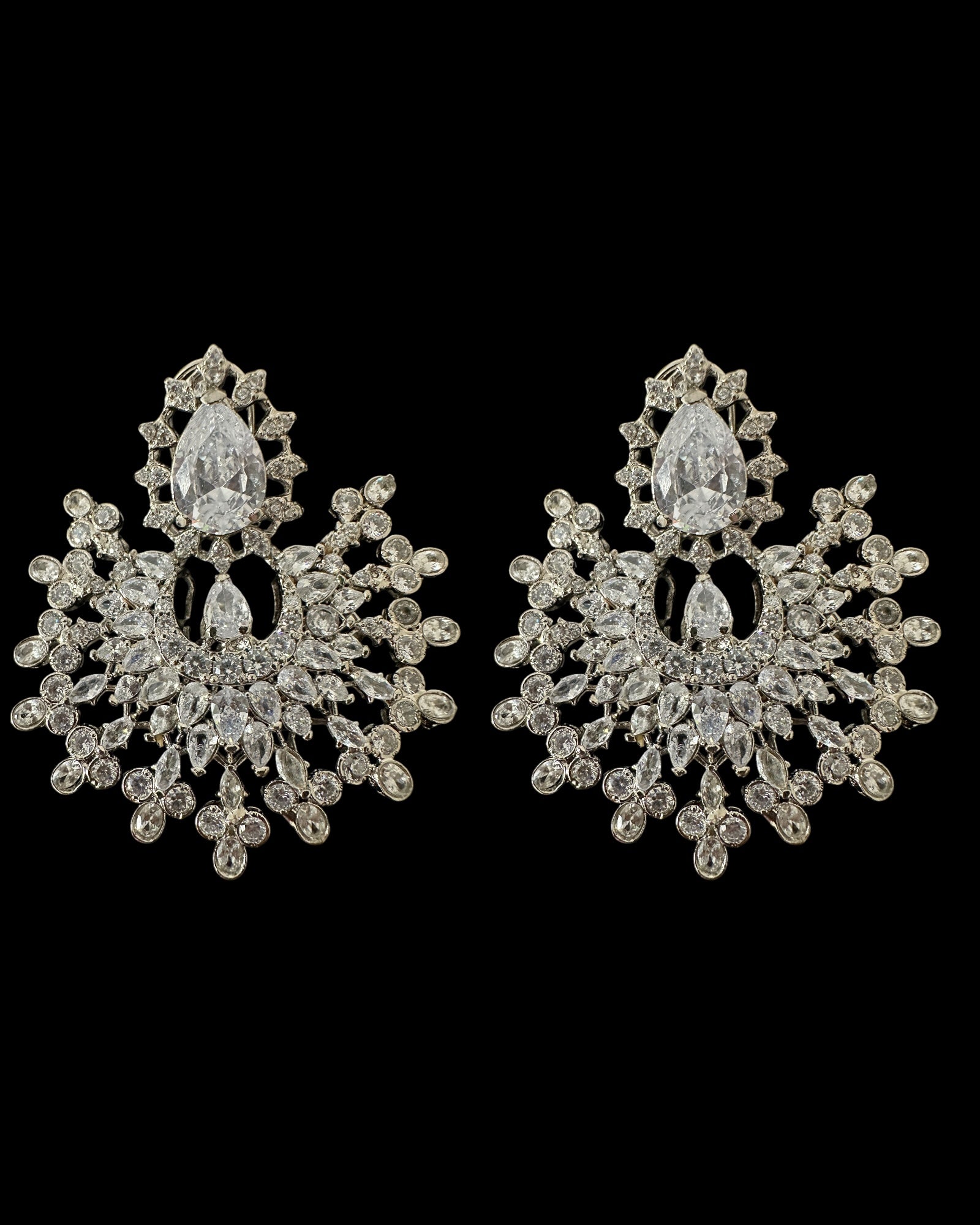 DJET95 Subhana silver plated chandbali earrings tika set  ( READY TO SHIP )