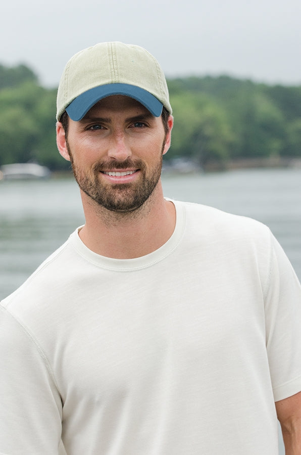 LP103 | OPTIMUM-STONE W/CONTRAST BILL- Pigment dyed, garment washed cotton twill, six panel, low profile, unstructured cap with 