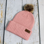 Adult Cotton Cuff with Shepard Pom Rose Tan