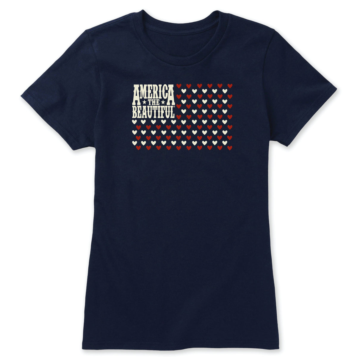 Flag of Hearts American Flag Womens T-shirt - Red And White Art On Blue Shirt