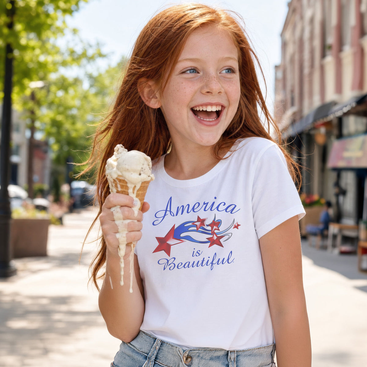 Shooting Stars Girl's Youth Abstract American Flag Graphic Tee by America The Beautiful®
