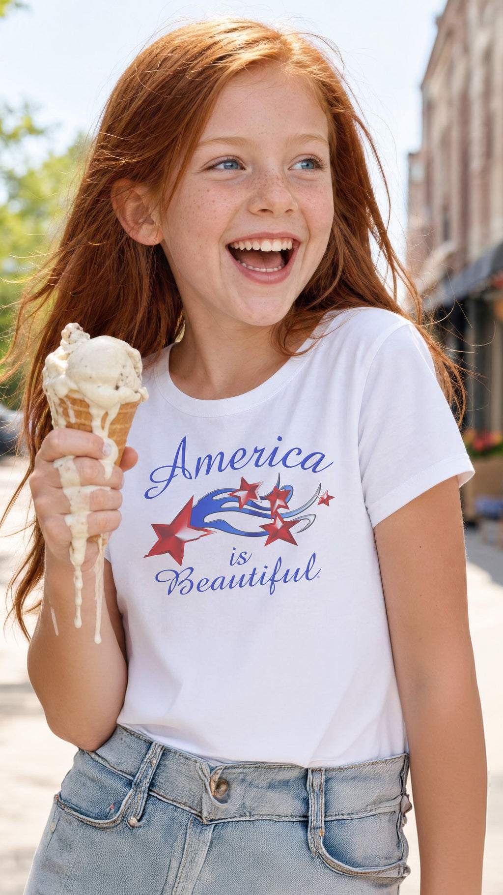 Shooting Stars Girl's Youth Abstract American Flag Graphic Tee by America The Beautiful®