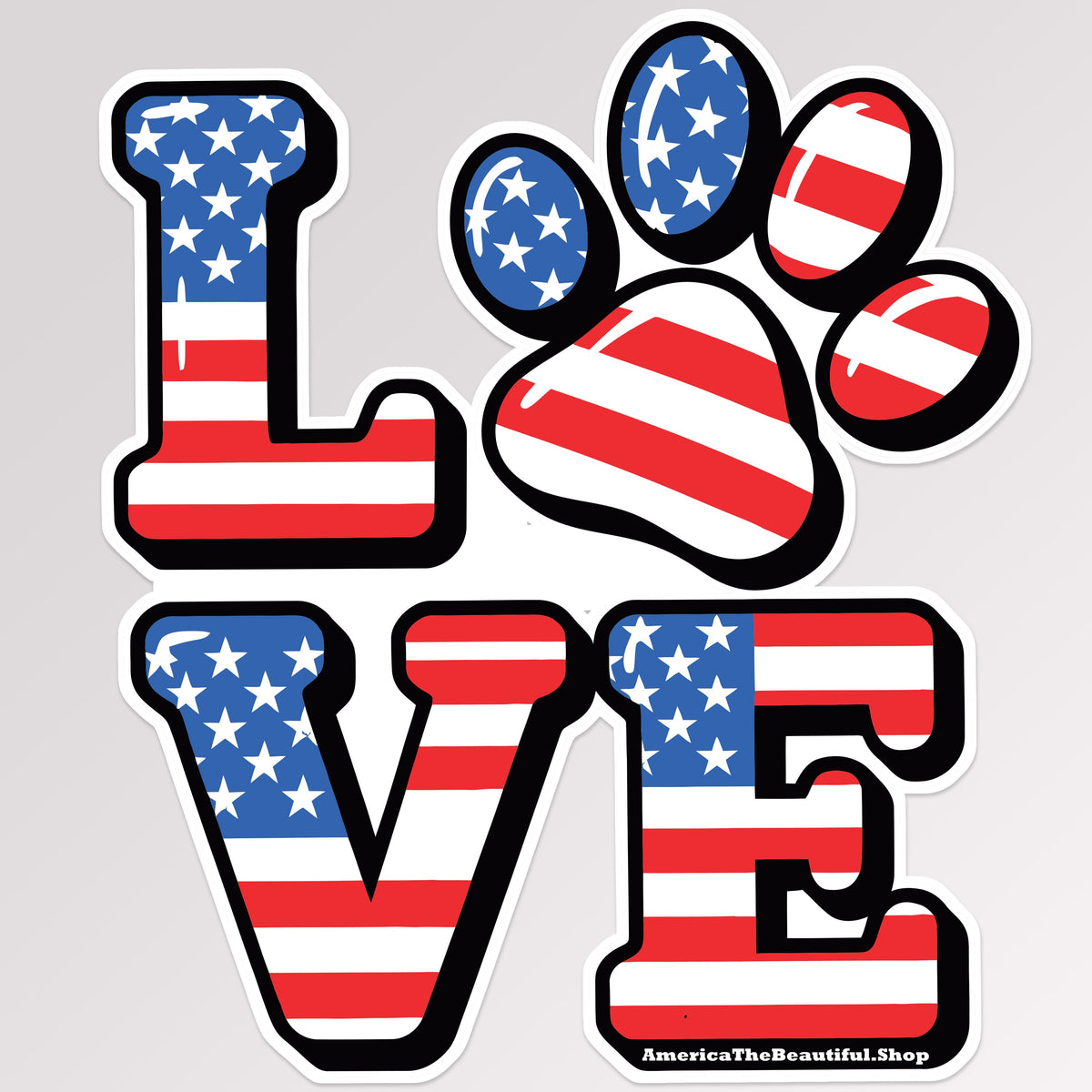 Love Word Square With Dog Paw and American Flag Filled Magnet