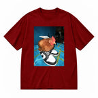 Men Women's Funny Animal Meme Graphic T-Shirt- Menswear Shortsleeve Rock-Inspired Tee, Round Neck, Random Digital Print, Regular Fit, Durable, Machine Washable, All-Season Comfort, Casual Streetwear Unisex Sport Top