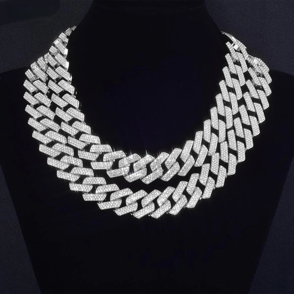 Iced Out CZ Stone Men jewelry Hip Hop Micro Pave Cuban Link Chain High Quality Heavy Chunky Necklace 3 Rows Cubic Zirconia