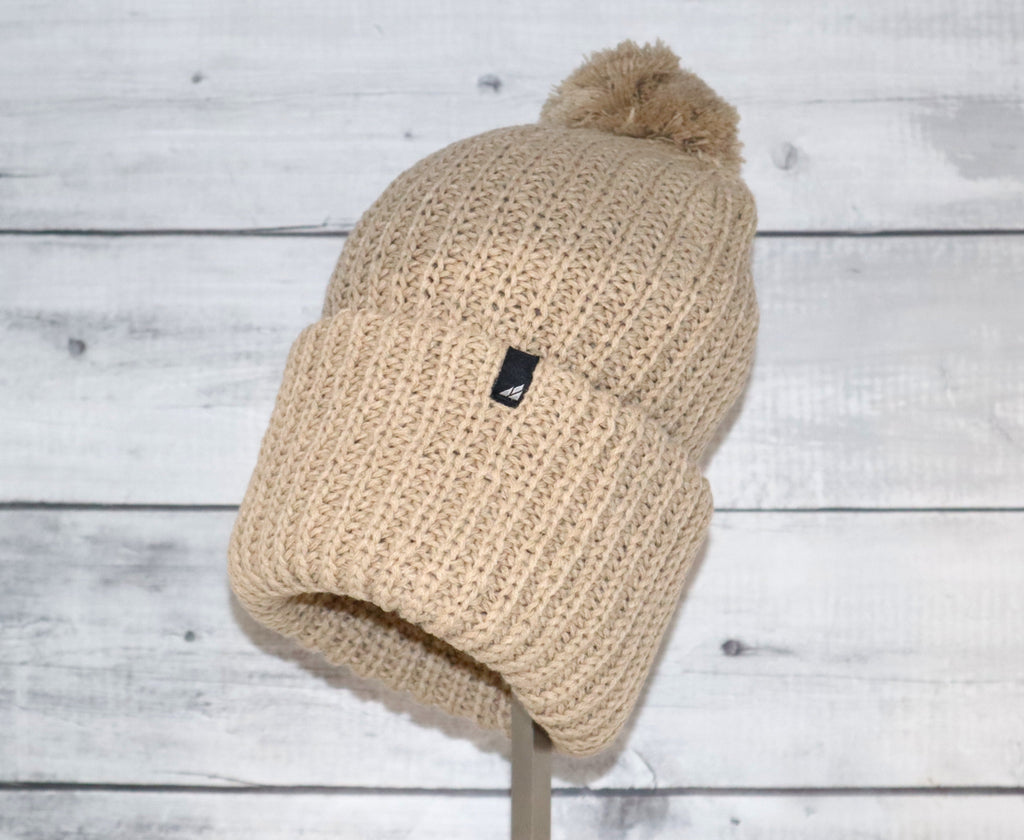 Adult Acrylic Ribbed Cuff with Matching Pom Hat