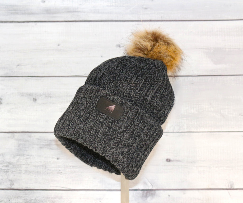 Adult Acrylic Ribbed Cuff with Pom Hat