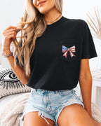 American Flag USA Ribbon Comfort Colors Pocket T-Shirt – Independence Day & Memorial Day Patriotic Tee