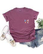 American Flag USA Ribbon Comfort Colors Pocket T-Shirt – Independence Day & Memorial Day Patriotic Tee