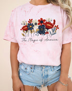 America the Magic of America USA Flag flower Garment Dyed T Shirt