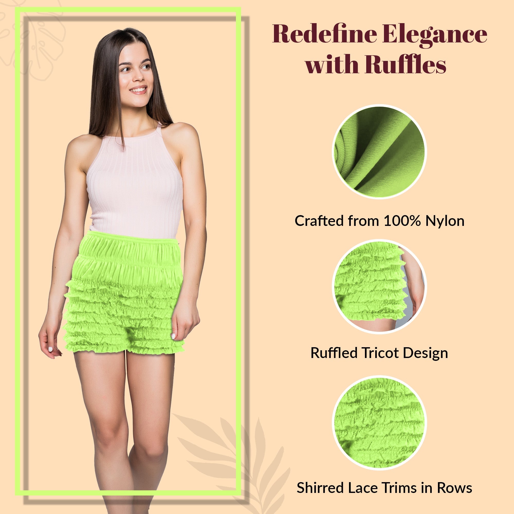 N20 Women's Sexy High Waist Ruffled Petti pants-Apple Green